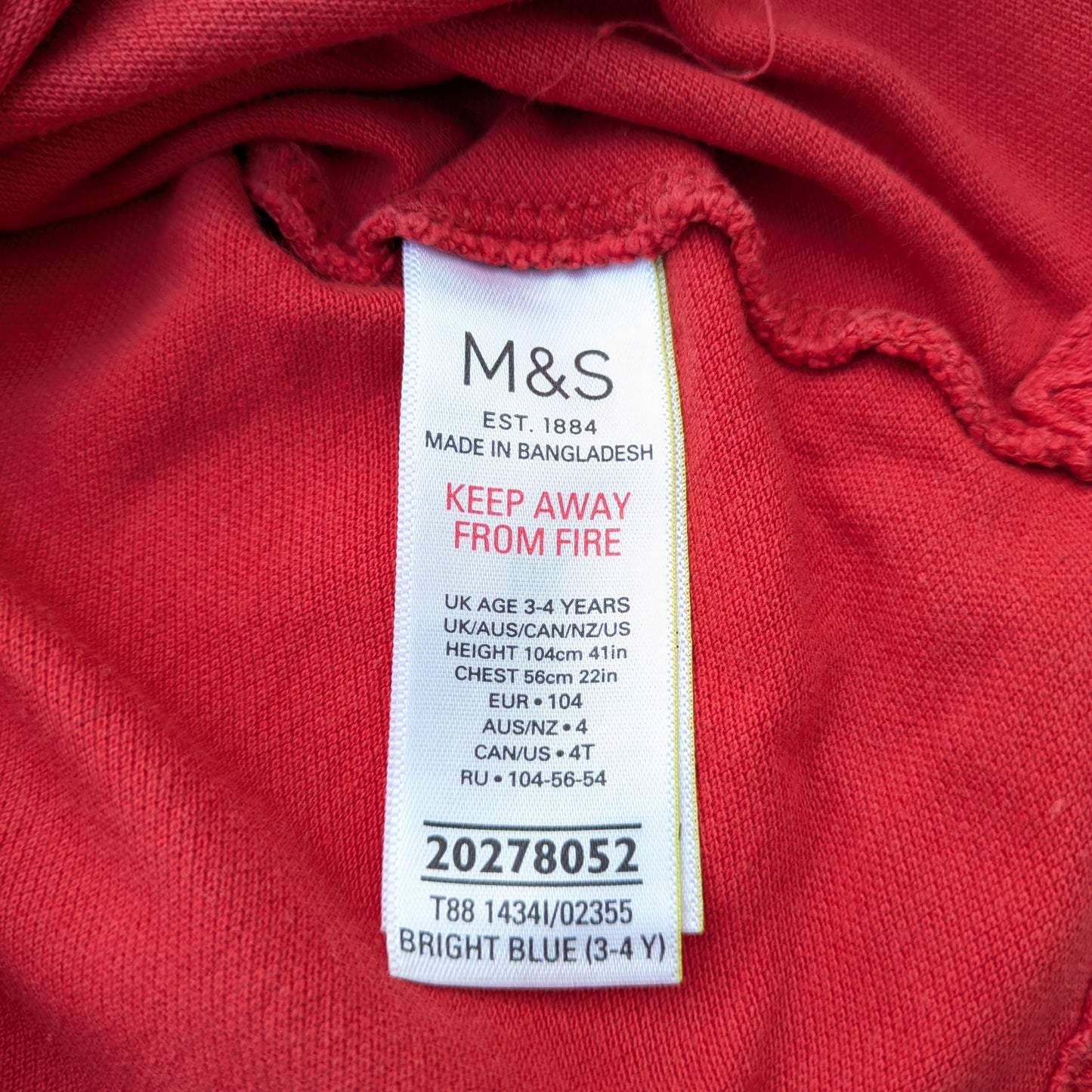 M&S red shirt - 3-4 yrs / 104 cm