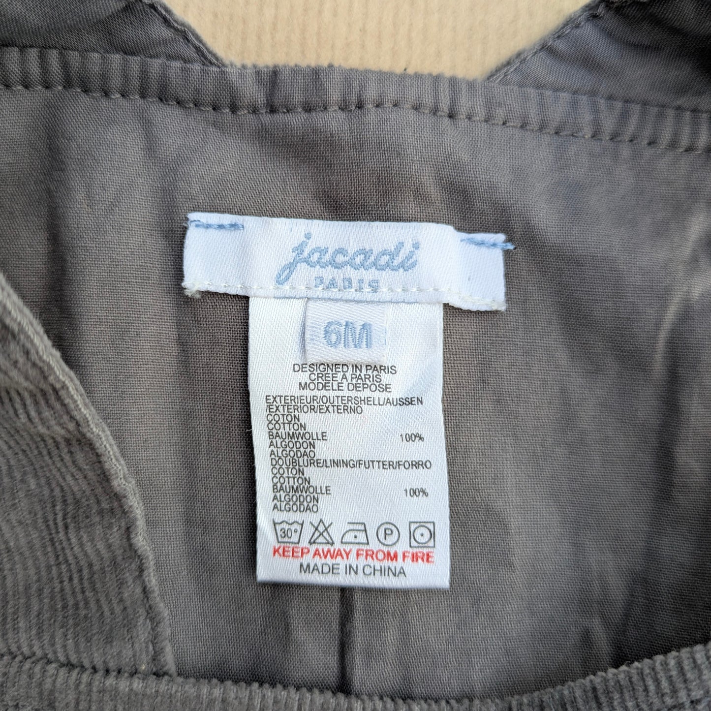 Jacadi Corduroy Romper - 6 mo