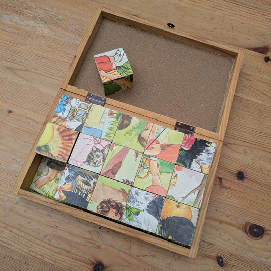 MFR Vintage wooden puzzle block game with kittens