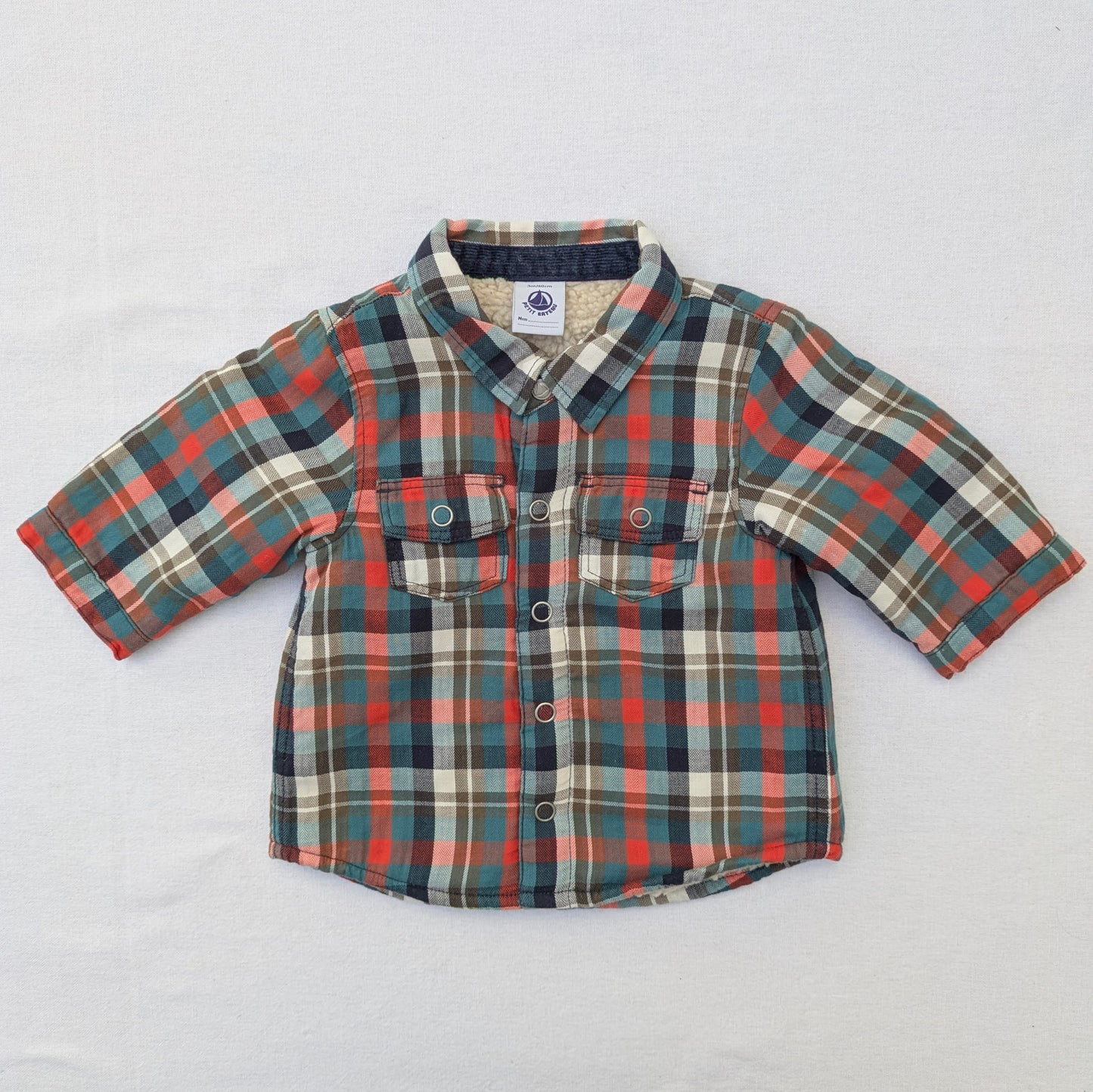 Petit Bateau fleece-lined shirt / coat - 3 mo