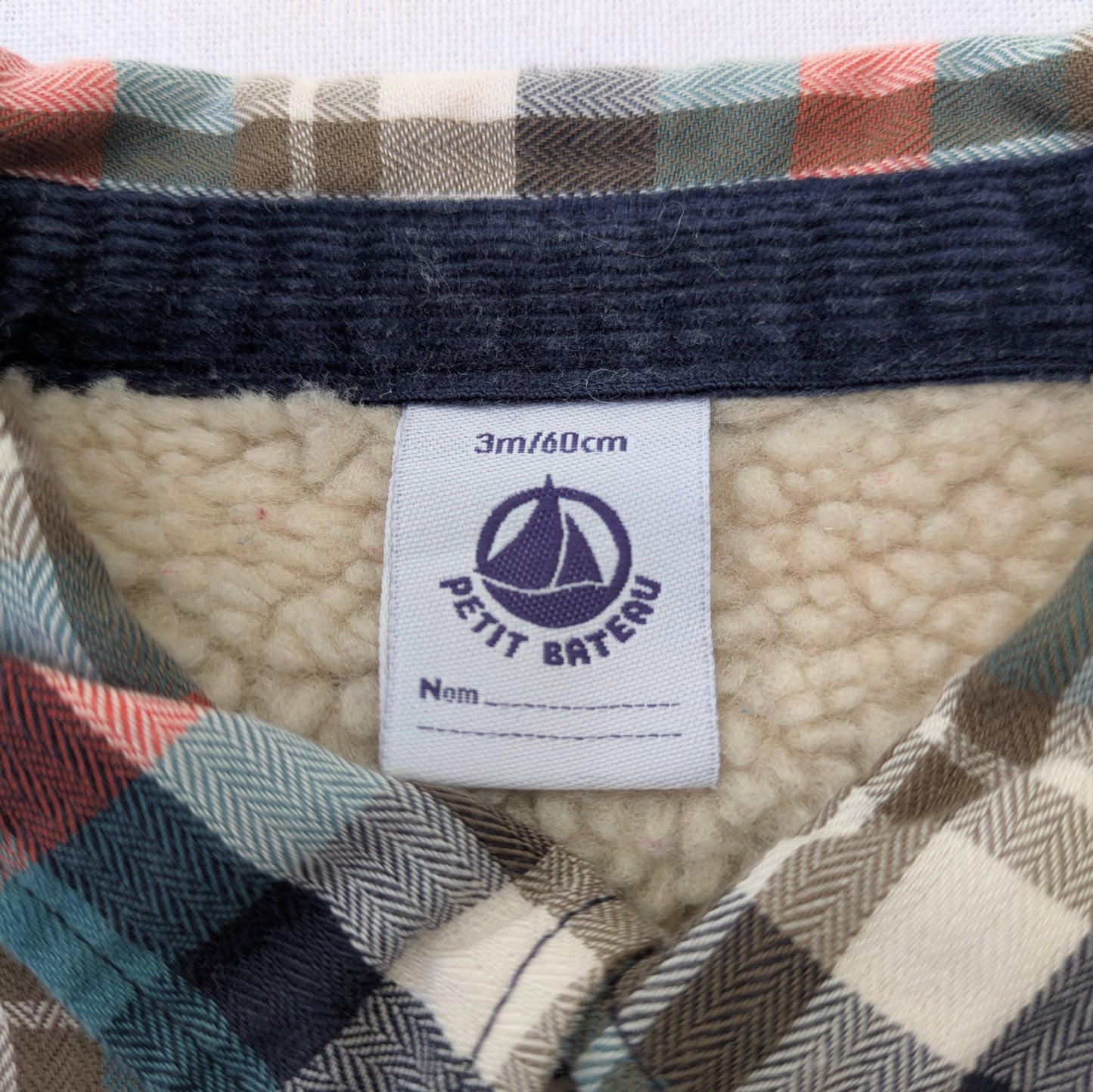 Petit Bateau fleece-lined shirt / coat - 3 mo