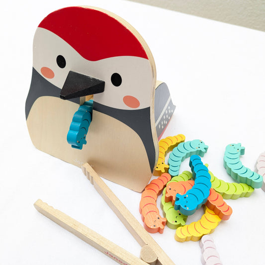 Janod Woodpecker and Caterpillars wooden toy